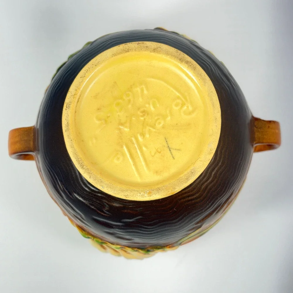 Vintage Roseville Freesia Vase 463-5 Brown‎ Double Handled Art Pottery 5